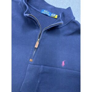 Polo Ralph Lauren Quarter Zip Mens 4XLT Navy Blue Cotton red Pony Pullover